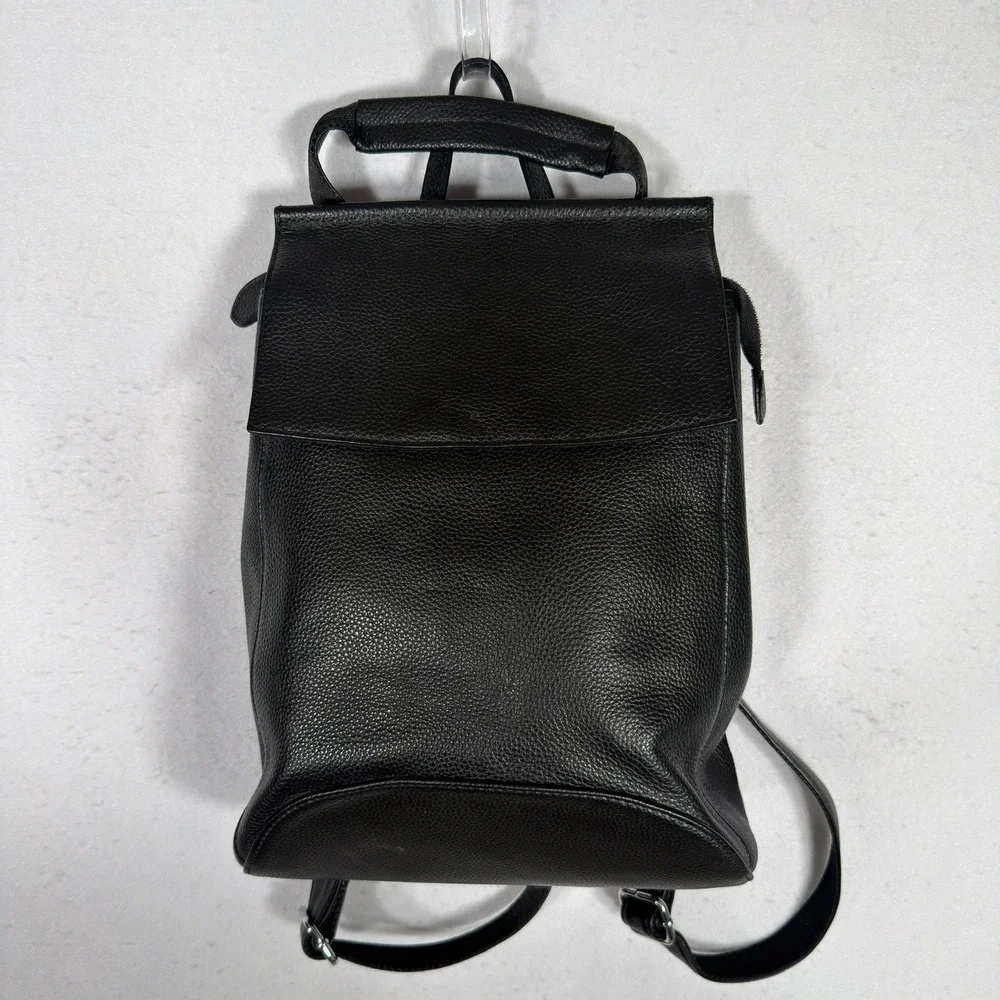 Heshe Leather Convertible Backpack Tote Black Pebbled Shoulder Bag